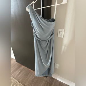 Pastel blue midi bridesmaid dress